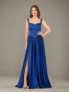 A-Line/Princess Sweetheart Sleeveless Floor-Length Silk Satin Bridesmaid Dresses with Pleated & Split Side — view 15