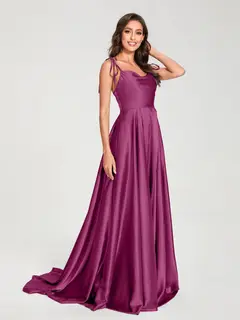 A-Line/Princess Spaghetti Straps Sleeveless Floor-Length Bridemaid Dresses with Split Side — view 33