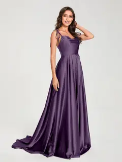 A-Line/Princess Spaghetti Straps Sleeveless Floor-Length Bridemaid Dresses with Split Side — view 36