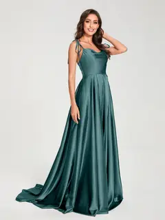 A-Line/Princess Spaghetti Straps Sleeveless Floor-Length Bridemaid Dresses with Split Side — view 51