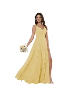 A-Line/Princess Chiffon V Neck Sleeveless Floor-Length Bridesmaid Dresses — view 40