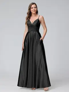A-Line/Princess V-Neck Sleeveless Ankle-Length Silk Satin Bridemaid Dresses with Pockets & Split Side — view 13