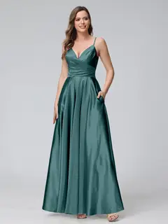 A-Line/Princess V-Neck Sleeveless Ankle-Length Silk Satin Bridemaid Dresses with Pockets & Split Side — view 51