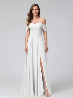A-Line/Princess Off-the-Shoulder Sleeveless Floor-Length Bridemaid Dresses with Split Side & Ruched — view 21