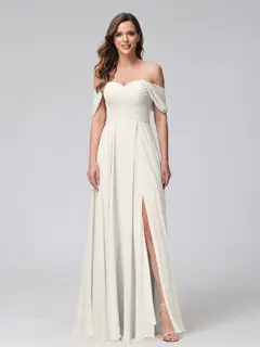 A-Line/Princess Off-the-Shoulder Sleeveless Floor-Length Bridemaid Dresses with Split Side & Ruched — view 22