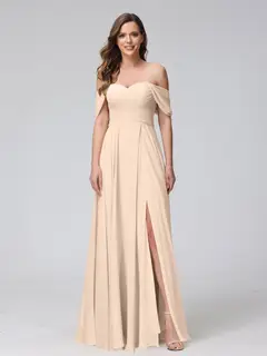 A-Line/Princess Off-the-Shoulder Sleeveless Floor-Length Bridemaid Dresses with Split Side & Ruched — view 24