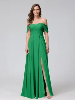 A-Line/Princess Off-the-Shoulder Sleeveless Floor-Length Bridemaid Dresses with Split Side & Ruched — view 65