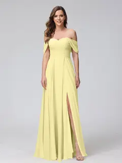 A-Line/Princess Off-the-Shoulder Sleeveless Floor-Length Bridemaid Dresses with Split Side & Ruched — view 70