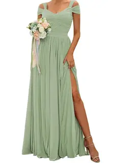 A-Line/Princess Off-the-Shoulder Floor-Length Bridesmaid Dresses with Slit — view 1