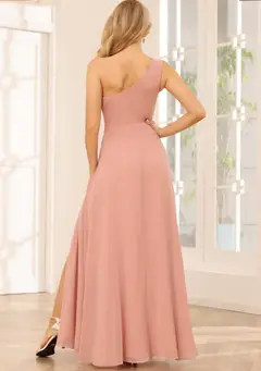 A-Line/Princess One-Shoulder Sleeveless Floor-Length Bridesmaid Dress with Pockets — view 2