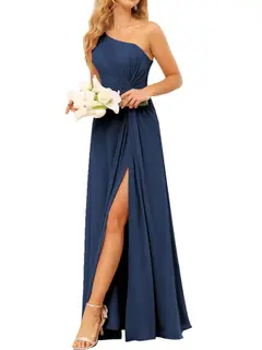A-Line/Princess One-Shoulder Sleeveless Floor-Length Bridesmaid Dress with Pockets — view 24
