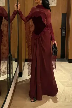 Celeste — Sheath — High Neck — Long Sleeve — Floor-Length — view 2