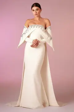 Sage — Off-the-Shoulder — Long Sleeve — Floor-Length — view 1