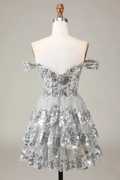 Champagne Sequin Tiered Ballgown Homecoming Dress — view 20