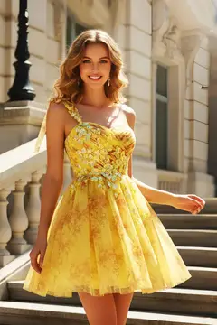 Yellow Tulle Sweetheart A-Line Mini Homecoming Dress — view 1