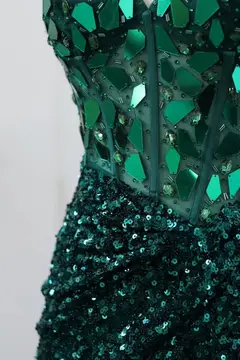 Emerald Green Sequin Sheath Lace-Up Homecoming Dress — view 9