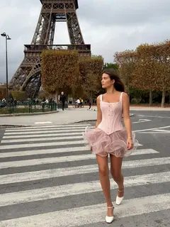 Pink Square Neck Corset Mini Homecoming Dress with 3D Ruffle Tulle — view 14