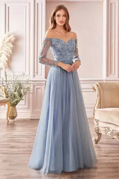 CD Nara Off Shoulder Blue Gown wedding guest dress, view 1