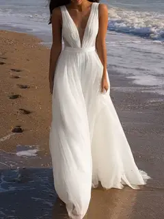 V-Neck Tulle A-Line Floor-Length Wedding Dress — LV89671477 — view 1