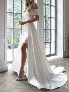 Short Sleeve Sheath Short Wedding Dress — LV91682357 — view 1