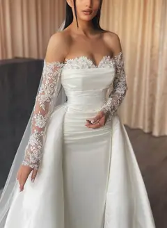 Satin Sheath Floor-Length Wedding Dress — LV41716789 — view 1