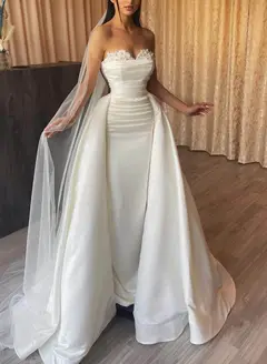 Satin Sheath Floor-Length Wedding Dress — LV41716789 — view 4