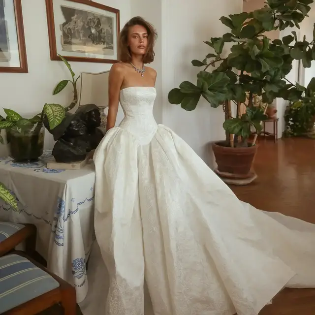 Classic Satin Strapless Ball Gown with Train — SW182