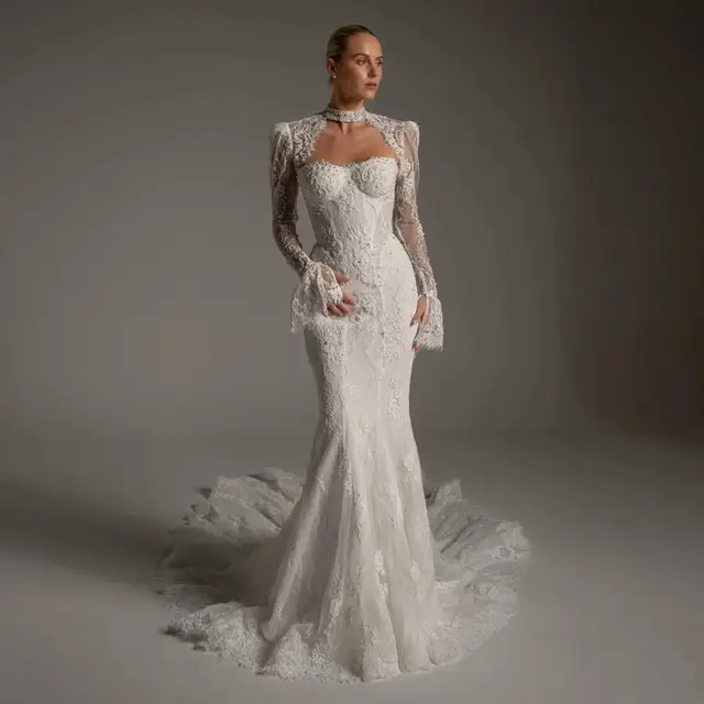 Lace Long Sleeve Mermaid Train Wedding Dress — SW164