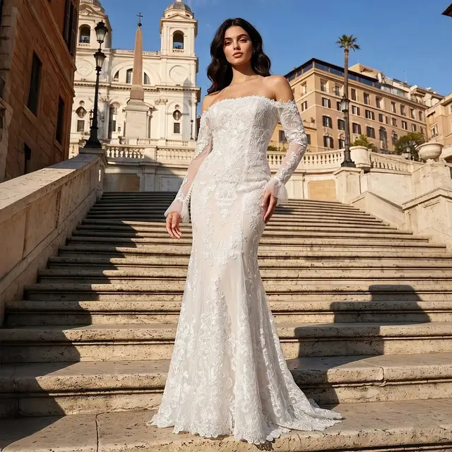 Lace Stunning Feminine Mermaid Train Wedding Dress — SW650