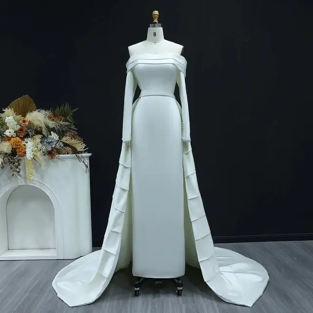 Minimalist Off Shoulder with Overskirt Wedding Dress — SW516