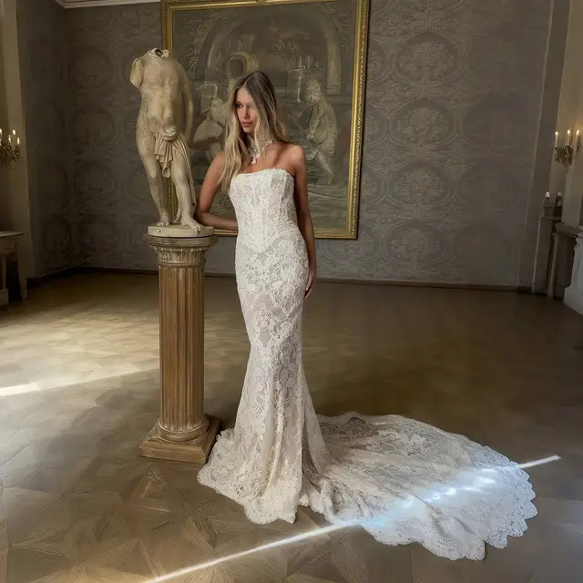 Strapless Lace Printed Mermaid Wedding Dress — SW215