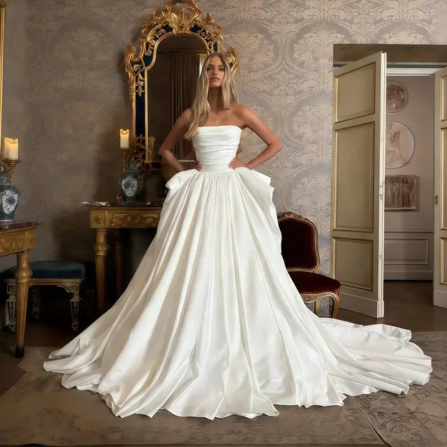 Strapless Ruched Satin Ball Gown — SW216
