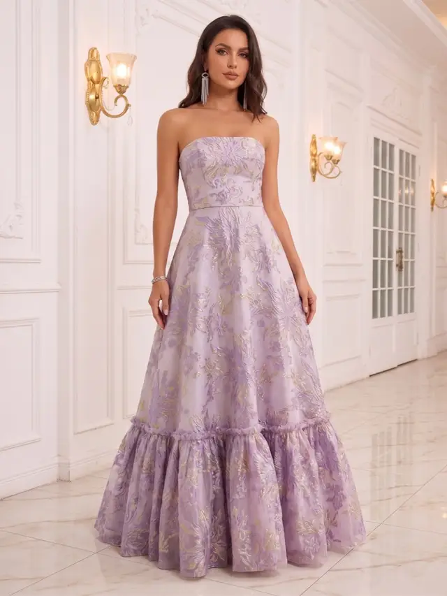 A-Line/Princess Strapless Sleeveless Floor-Length Evening Dresses with Ruffles — LV30049794