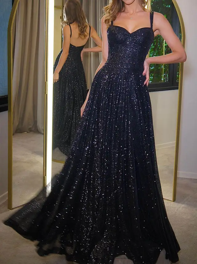 Sparkly A-Line/Princess V-Neck Sleeveless Prom Dresses