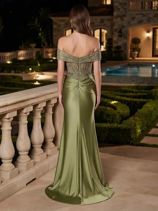 Trumpet/Mermaid Off-the-Shoulder Sweep Train Sequins Evening Dresses with Split Side