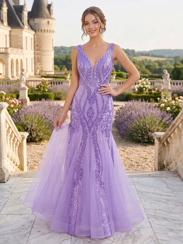 Trumpet/Mermaid V-Neck Sleeveless Sequins Prom Dresses — LV05152514