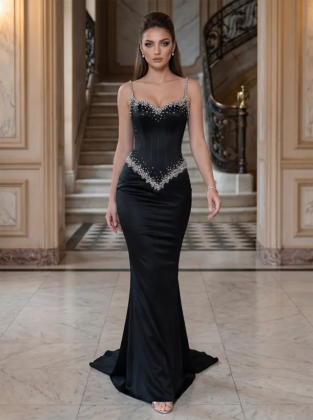 Trumpet/Mermaid Spaghetti Straps Sleeveless Floor-Length Evening Dresses with Beading