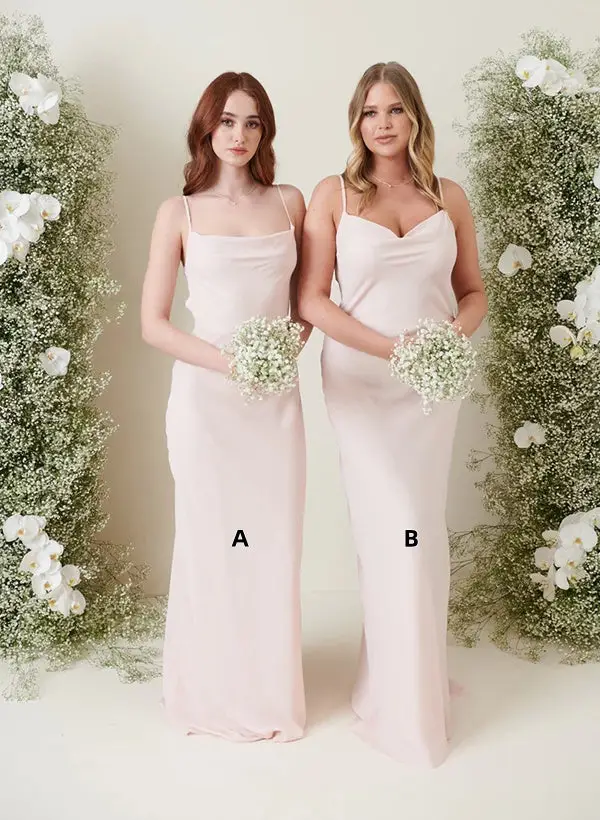 Sheath/Column Spaghetti Straps Floor-length Long Bridesmaid Dresses — LV94285109