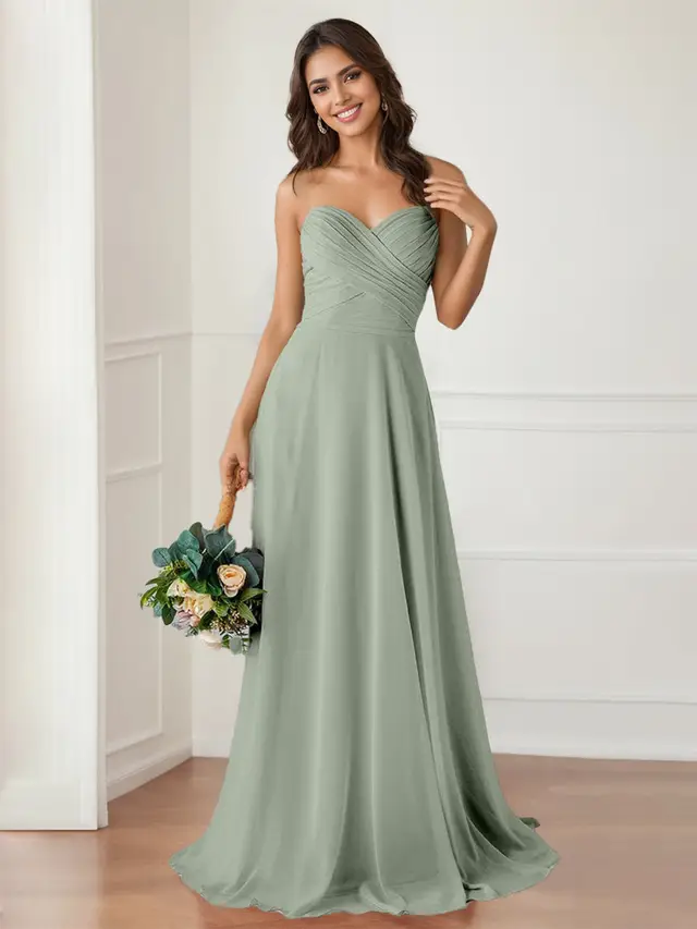 A-Line/Princess Sweetheart Neck Sleeveless Floor-Length Bridesmaid Dresses with Ruffles — LV34749237