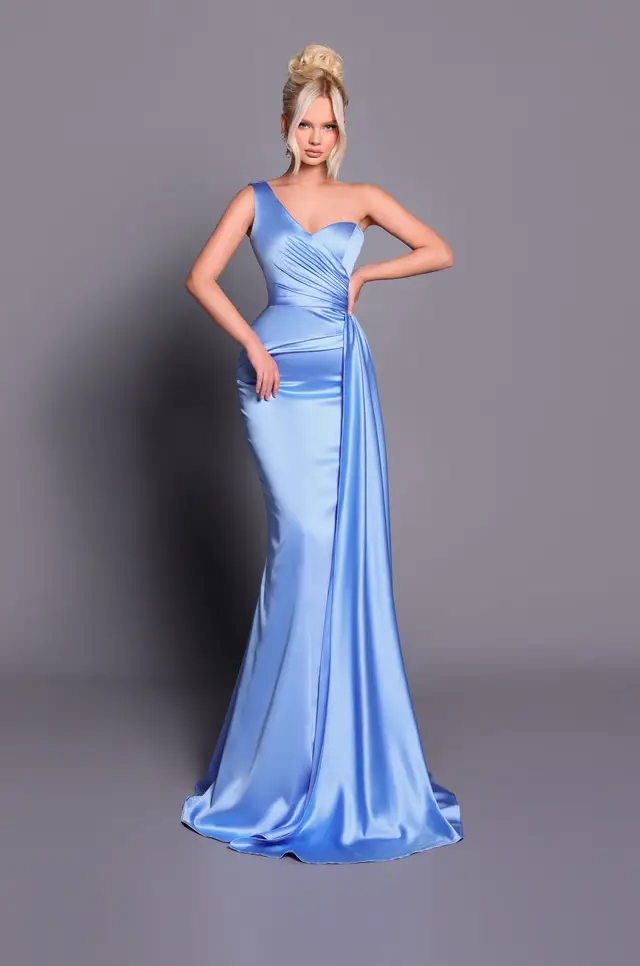Women's One-Shoulder Satin Bridesmaid Dress with Draped Design for Wedding Party