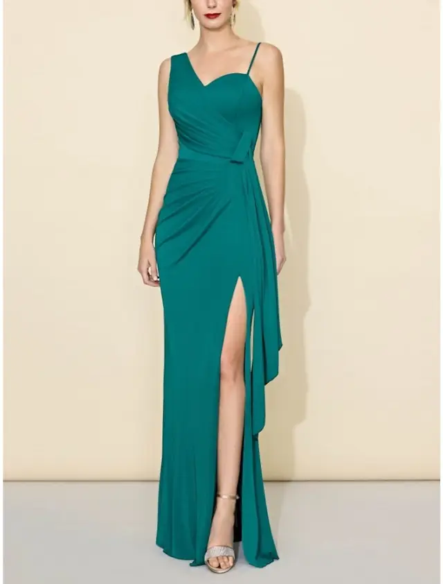 Sheath/Column One-Shoulder Floor-length Long Bridesmaid Dresses — LV55531829