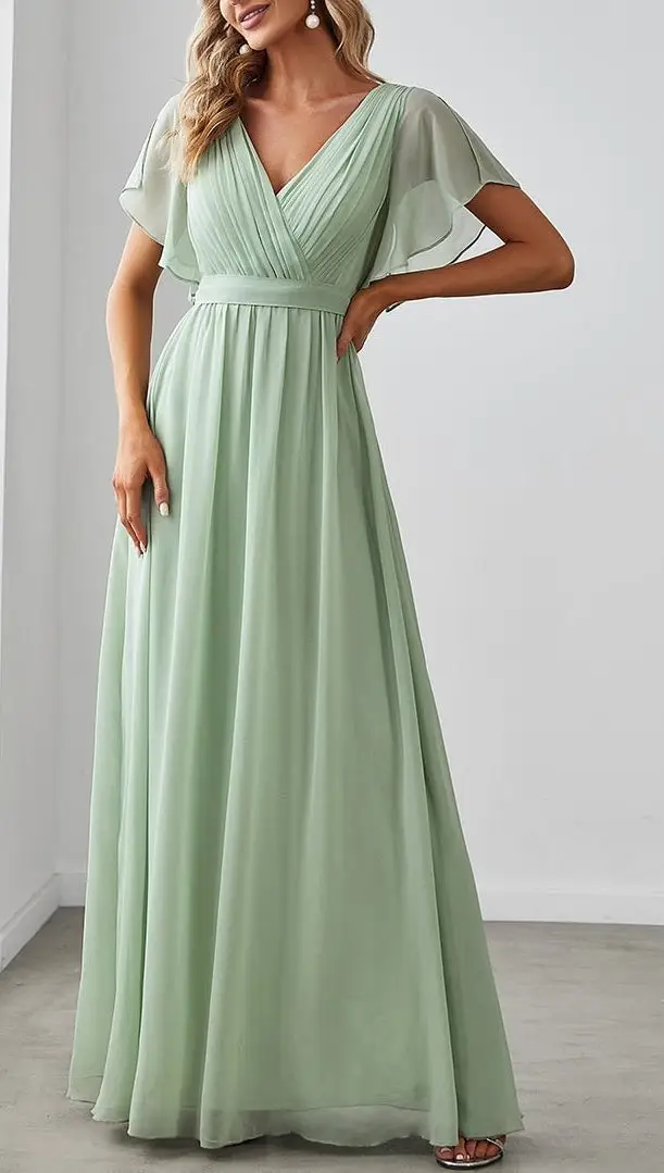 A-Line/Princess V-Neck Floor-length Long Bridesmaid Dresses — LV81033269
