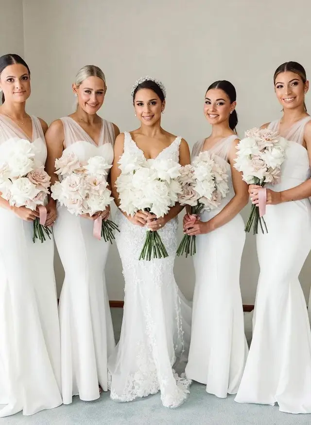 Trumpet/Mermaid V-Neck Sleeveless Sweep Train Ruched Bridesmaid Dresses with Sash