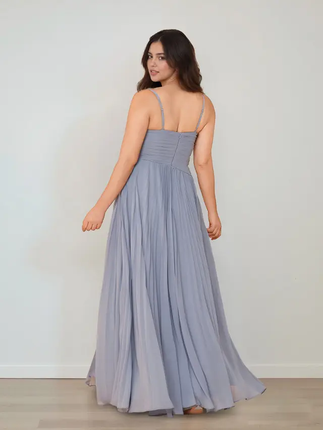 A-Line/Princess V-Neck Spaghetti Straps Sleeveless Floor-Length Plus Size Bridesmaid Dresses with Ruffles & Split Side