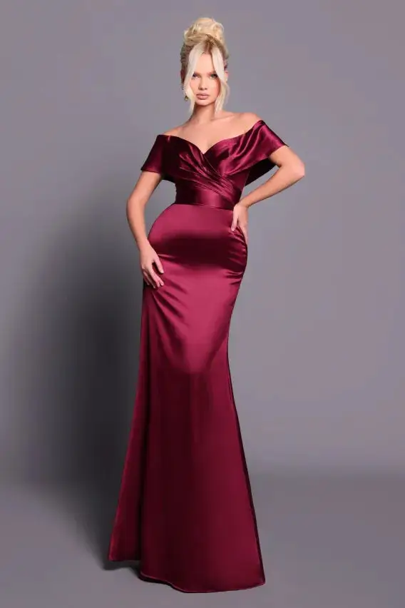 Women's Satin Bridesmaid Dress with Draped Design Floor-Length for Wedding Party