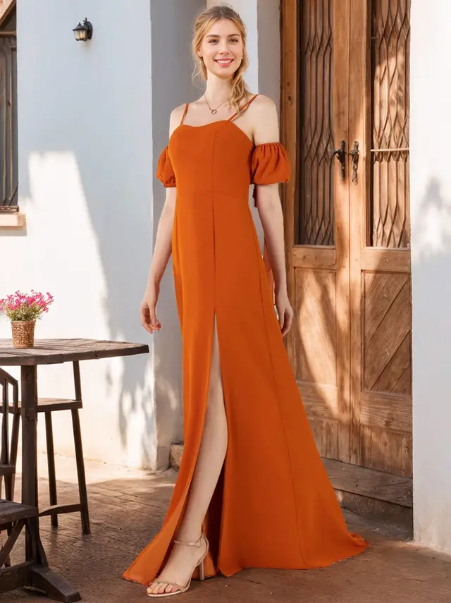 A-Line/Princess Spaghetti Straps Floor-Length Bridesmaid Dresses with Split Side