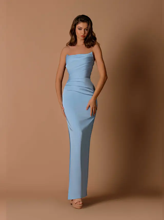 Women's Soft Suiting Bridesmaid Dress with Draped Design for Wedding Party