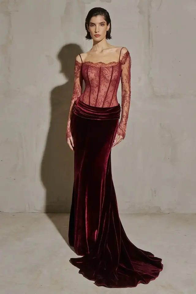 Sage — Mermaid — Long Sleeve — Floor-Length — Evening Gown