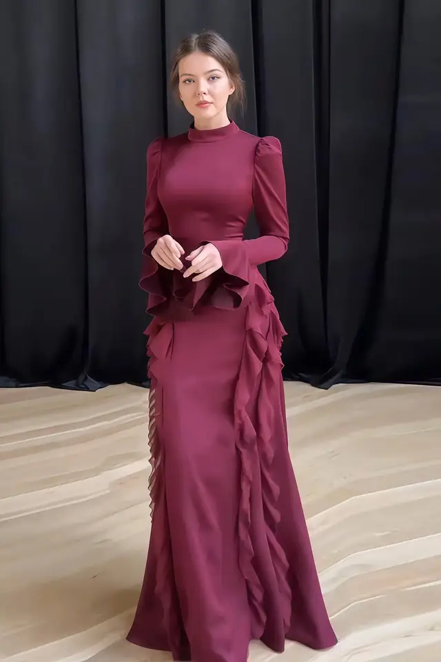 Aria — Sheath — High Neck — Long Sleeve — Floor-Length — Evening Gown