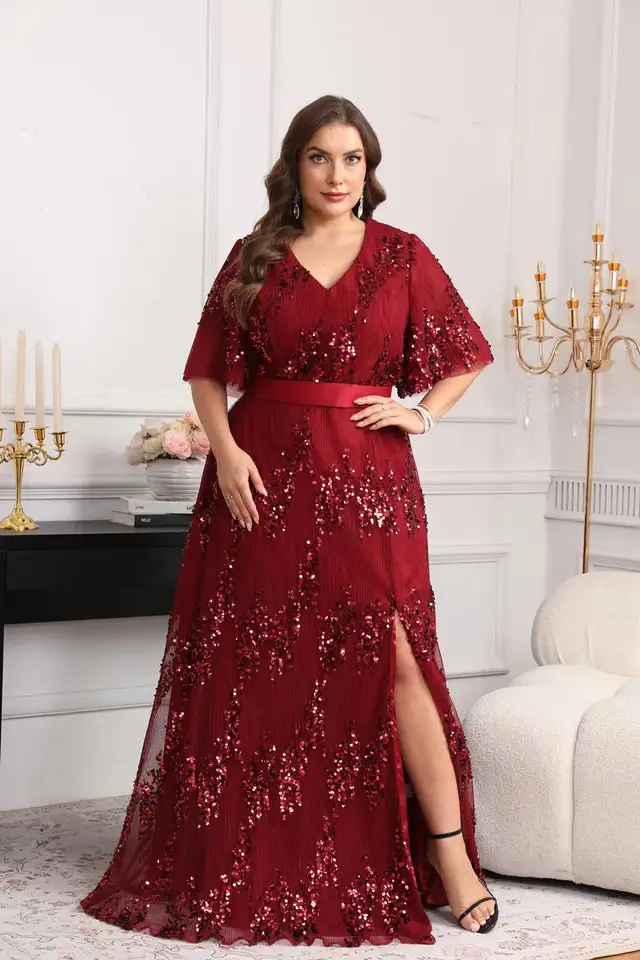 Olive — A-Line — V-Neck — Evening Gown